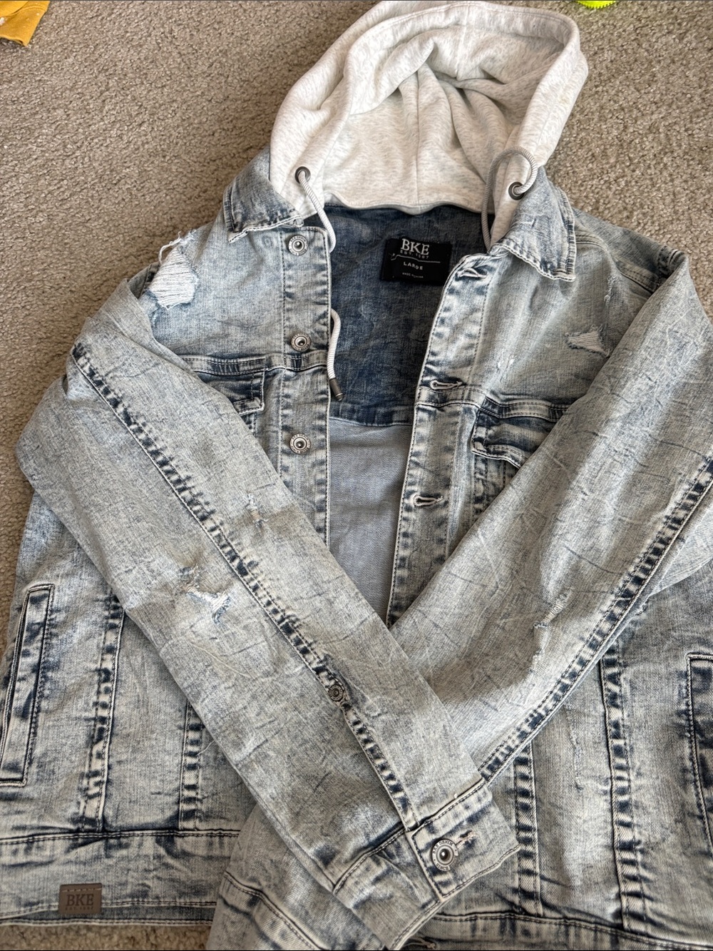 BKE Light Wash Denim Jacket with Gray Hoodie Never worn mens